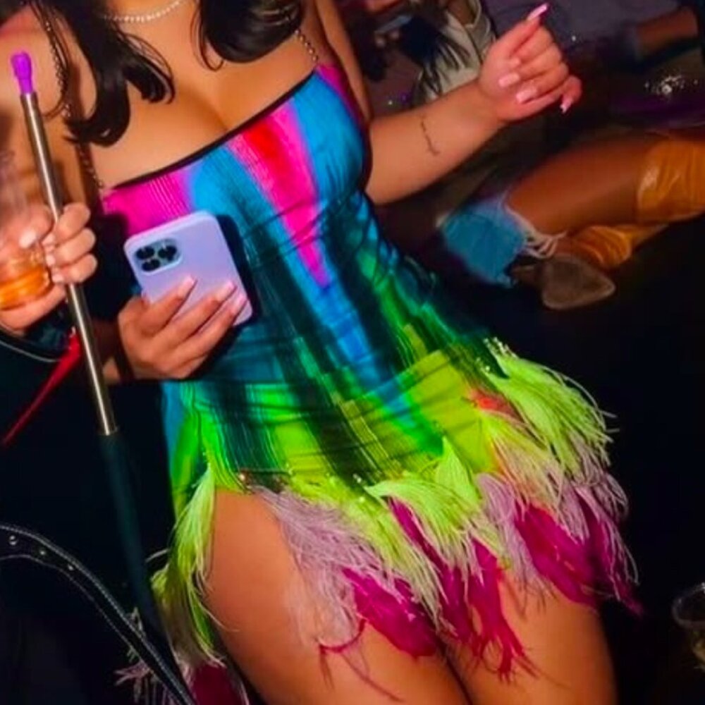 Fujiko feather-trimmed printed minidress